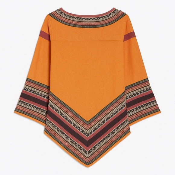 Boston Proper Lambswool Nylon Knit Aztec Tribal Poncho M-L Orange Boho 264 - Picture 3 of 10